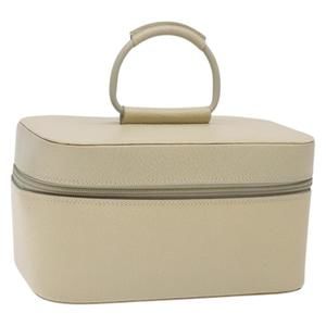 GUCCI Vanity Pouch Leather Beige Silver 039 2020 0710 Auth mr1466